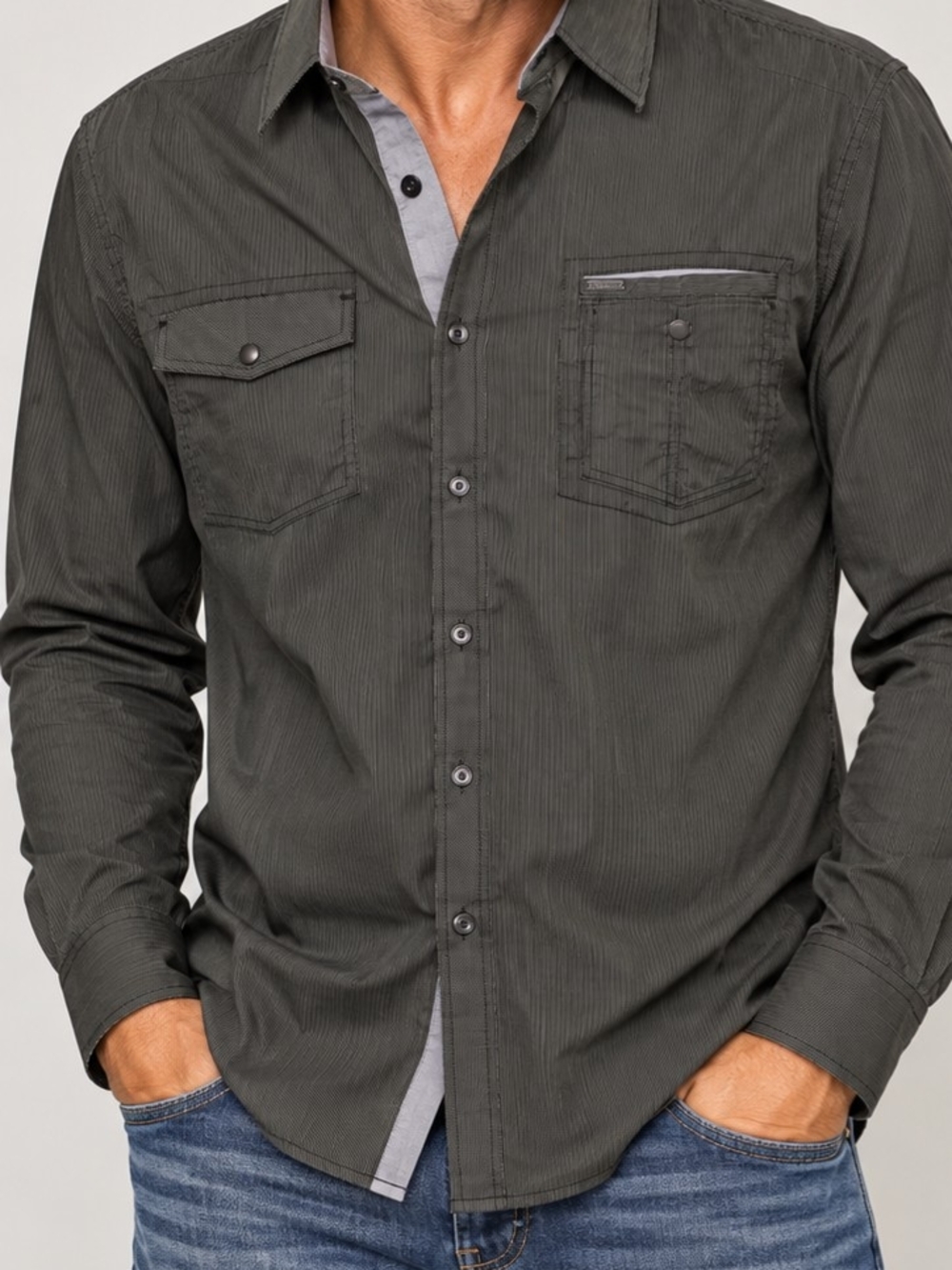 7 Diamonds Men's Dark Gray Button-Down Casual Shirt